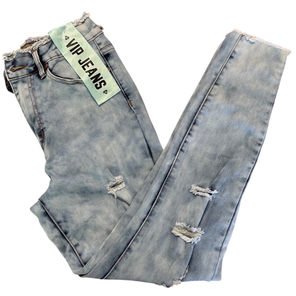 VIP Jeans Juniors 7/8 Distressed Skinny Jeans Light Wash Raw Hem Y2K Denim